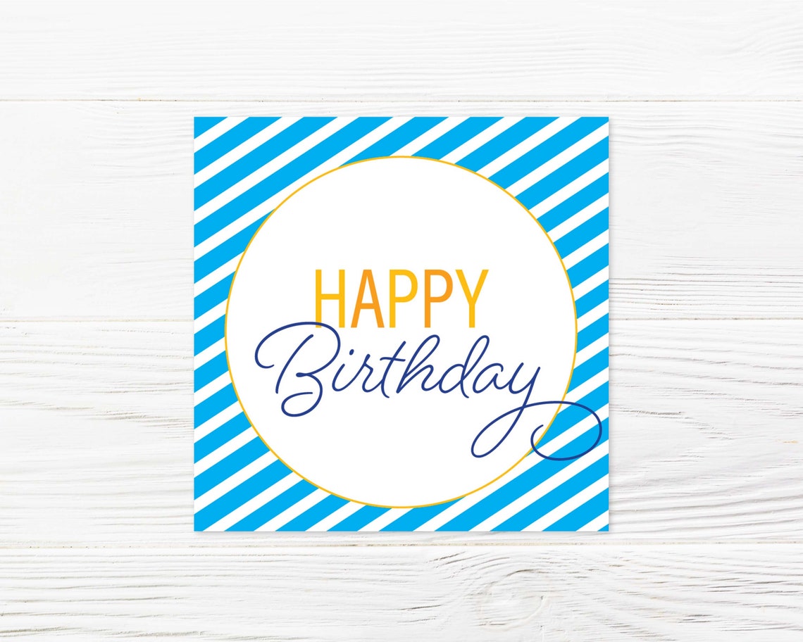 Birthday Printable Tag Blue Birthday Tag Square Tag | Etsy