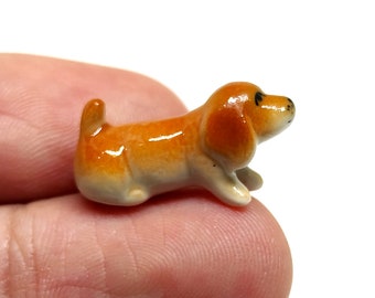 Dachshund Micro Tiny Figurines Hand Painted Ceramic Animals Collectible Dog Lover Gift Home Decor