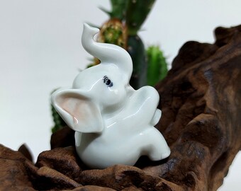 Elephant Dollhouse Miniature Figurines Hand Painted Ceramic Animals Collectible Gift Home Decor, White