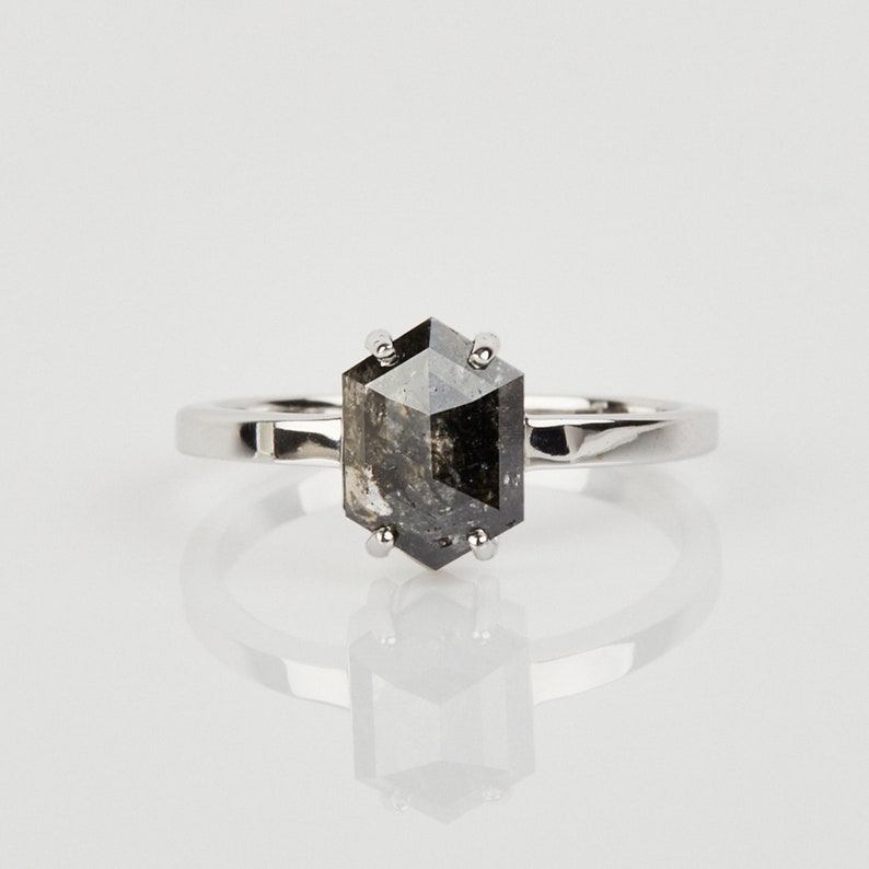 1.16ct Hexagon Black Diamond Engagement Ring, Recycled 18ct White Gold image 3