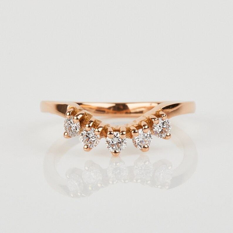 Bespoke Gold Diamond Wedding Ring, Handmade Diamond Stack Ring, Round Diamond Ring, Womens, 18k Solid Rose Gold Diamond Ring image 1