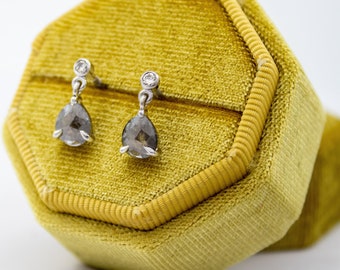 Diamond Earrings, Grey Salt and Pepper Diamond Earrings, Drop Earrings, Gold Earrings, Bridal Jewellery