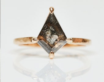 Handmade 1.01ct Kite Shape Black Diamond Modern Engagement or Stacking Ring, Ethically Sourced Diamond, 18k Rose Gold