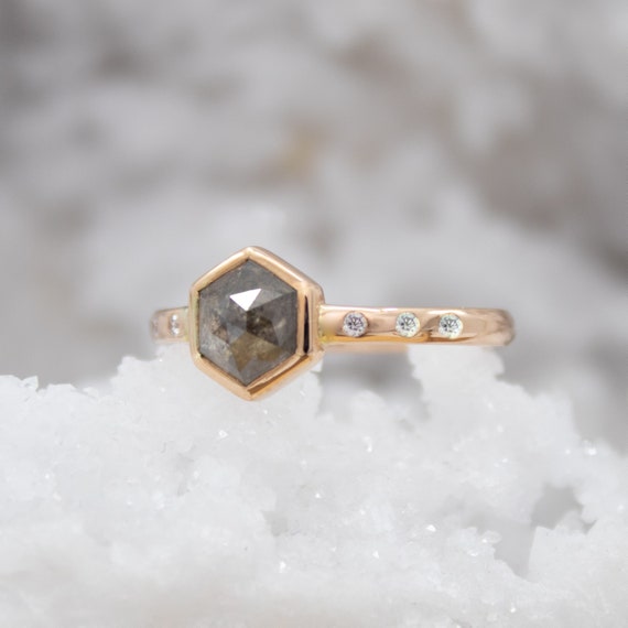Salt and Pepper Diamond Best Seller |K-50 Round Round Rose Cut Diamond Wedding Ring Diamond Thanksgiving