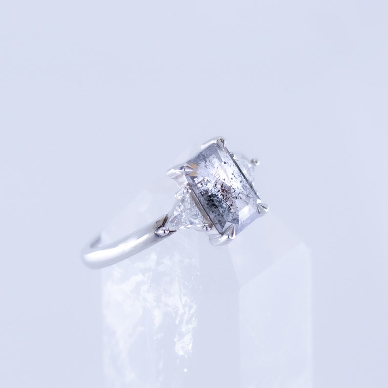 1.18ct Emerald Cut Salt and Pepper Diamond Engagement Ring Etsy