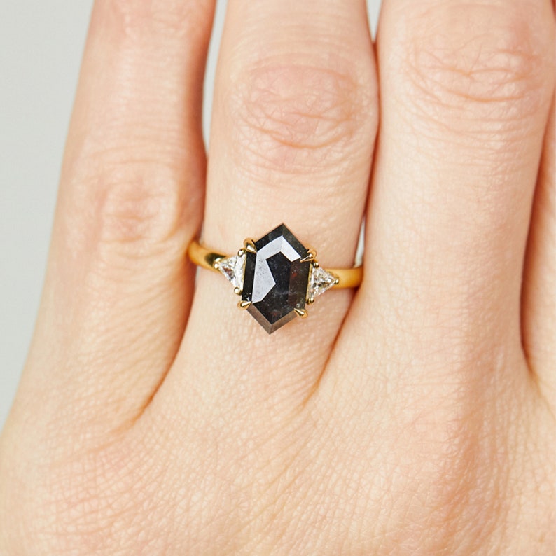1.98ct Hexagon Diamond Engagement Ring, Women's 18k Recycled White Gold Ring, Statement Ring, Handmade image 1