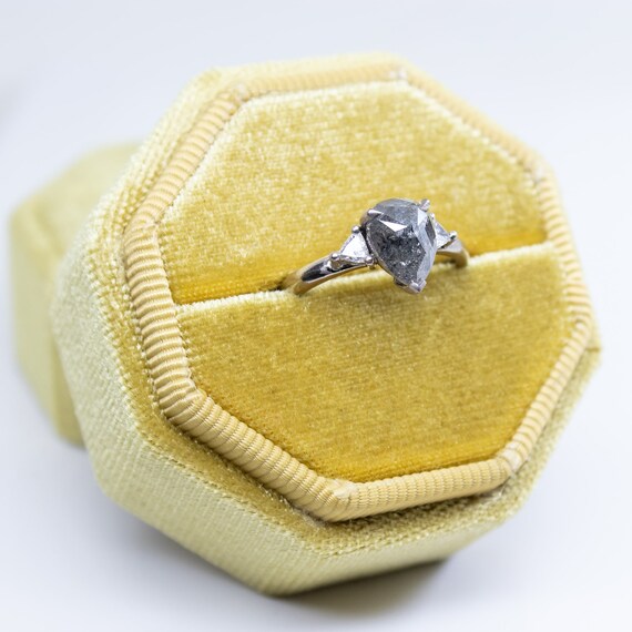 1.77ct Pear shaped Salt and Pepper Diamond Engagement Ring Ethical Diamond Ring 18k Yellow Gold Ring Bespoke Hand Made Trilogy Ring Etsy