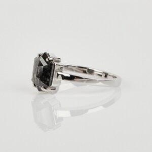 1.16ct Hexagon Black Diamond Engagement Ring, Recycled 18ct White Gold image 4