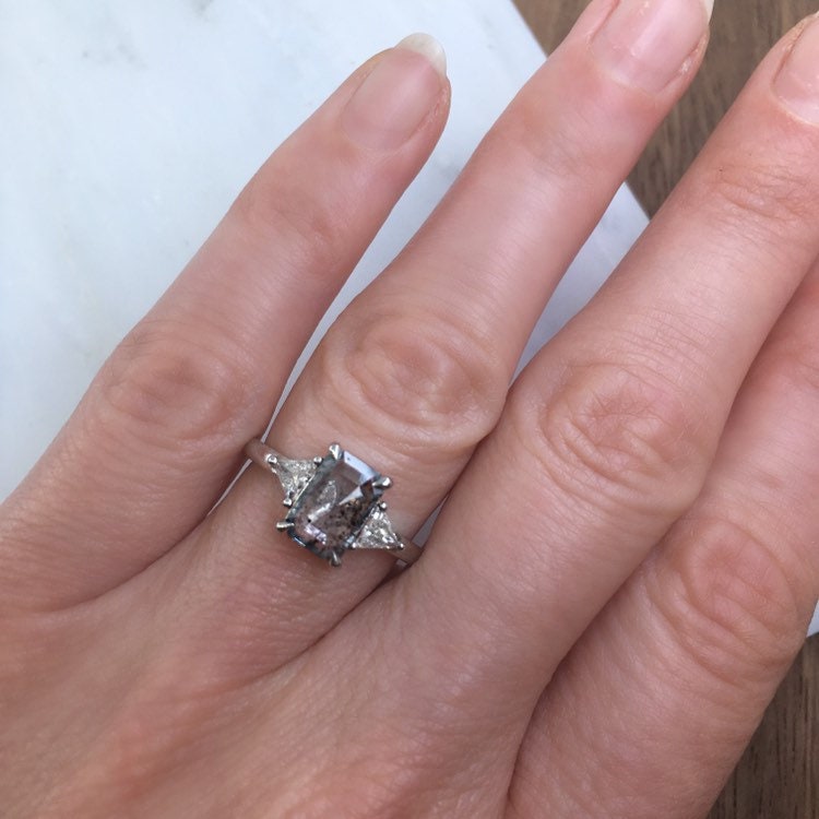 1.18ct Emerald Cut Salt and Pepper Diamond Engagement Ring Etsy UK