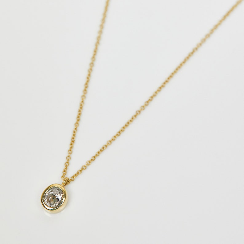 0.48ct Oval Salt and Pepper Diamond Necklace, Alternative Handmade Women's, 18ct Yellow Gold image 1
