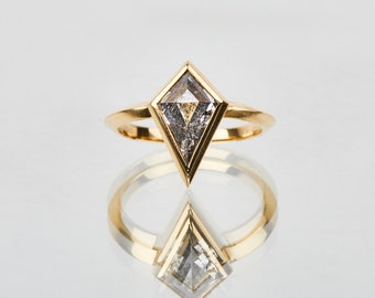 Handmade 2.88ct Kite Shape Salt and Pepper Diamond Ring, 18k Yellow Gold Alternative Engagement or Statement Ring, Ethically Sourced