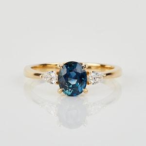 1.31ct Teal Sapphire and Diamond Engagement Ring, 18ct Yellow Gold, Alternative Engagement or Statement Ring, Hand Made Bespoke Ring image 1