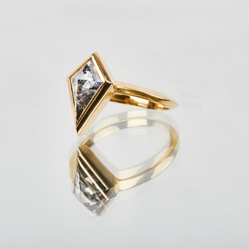Handmade 2.88ct Kite Shape Salt and Pepper Diamond Ring, 18k Yellow Gold Alternative Engagement or Statement Ring, Ethically Sourced image 2
