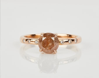 Handmade 0.84ct Round Brilliant Cut Peach Diamond Engagement Ring, 18k Rose Gold Ethically Sourced Diamond Ring