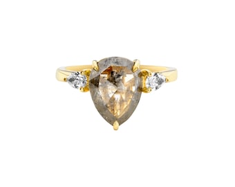 Handmade 1.86ct Icy White Diamond Trilogy Engagement Ring, Alternative Modern Pear Shape Diamond Ring, Ethically Sourced Diamond Ring