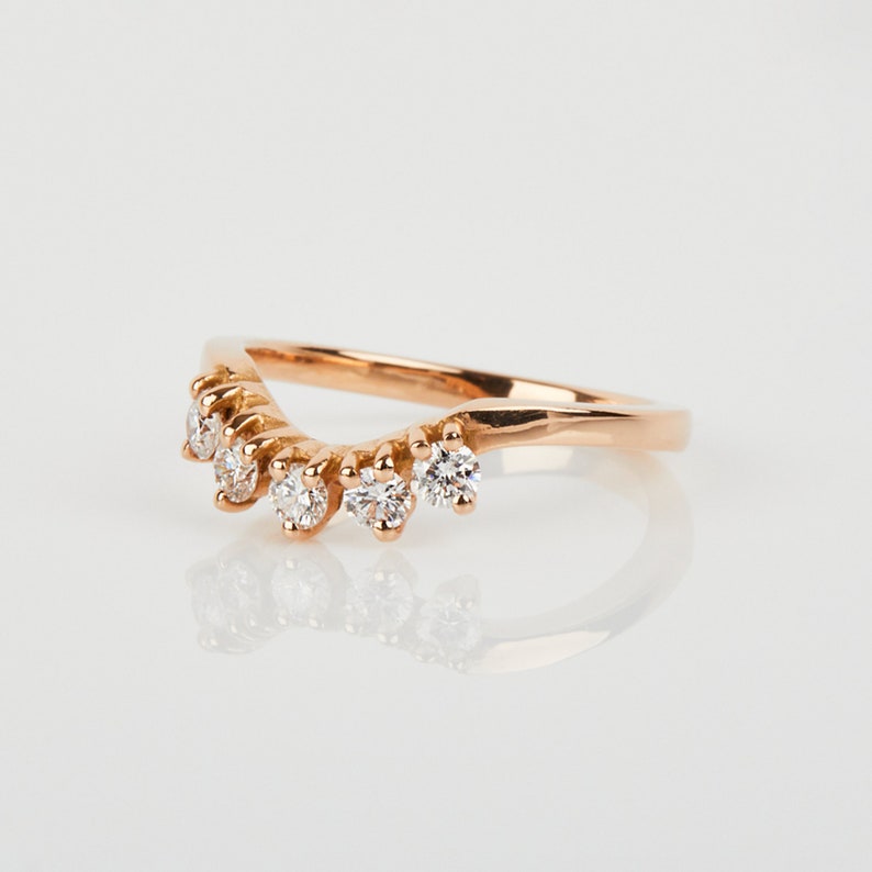 Bespoke Gold Diamond Wedding Ring, Handmade Diamond Stack Ring, Round Diamond Ring, Womens, 18k Solid Rose Gold Diamond Ring image 2