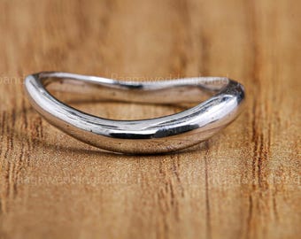 3.70 Broad Wavy Dome Ring Solid Gold Squiggle Ring Curved Stackable Ring Asymmetrical Everyday Ring Curved Plain Band Gift for Women