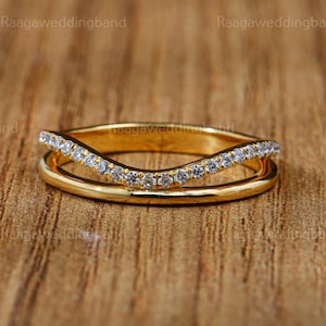 Art Deco Curved Lab Diamond Wedding Band 14KGold Infinity Curved Matching Stacking Band Unique Wedding Ring Promise Anniversary Ring