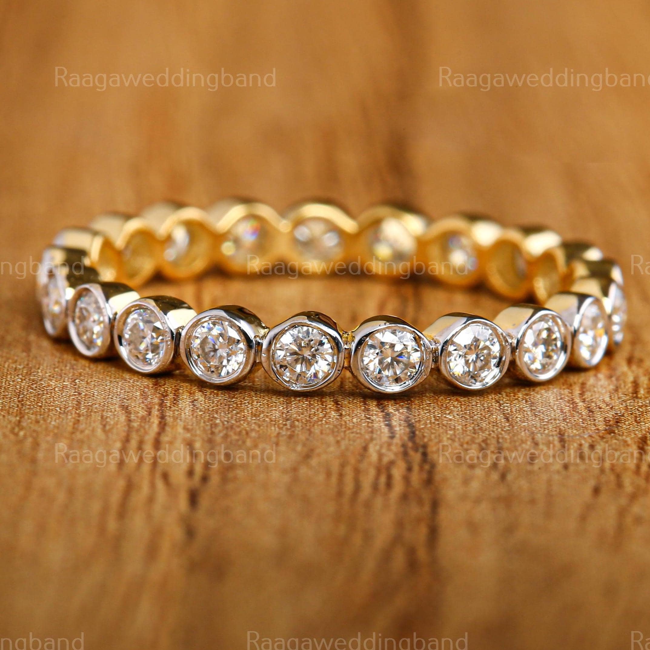 Diamond Bezel Eternity Band 14k Solid Gold Dainty Wedding Ring Stacking Ring Diamond Eternity Ring Full Eternity Bezel Round Diamond