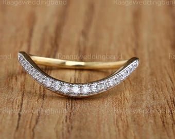 Moissanite Wedding Band 14K Solid Gold Half Eternity Thin Curve Ring Diamond Pave Stacking Band Anniversary Diamond ring