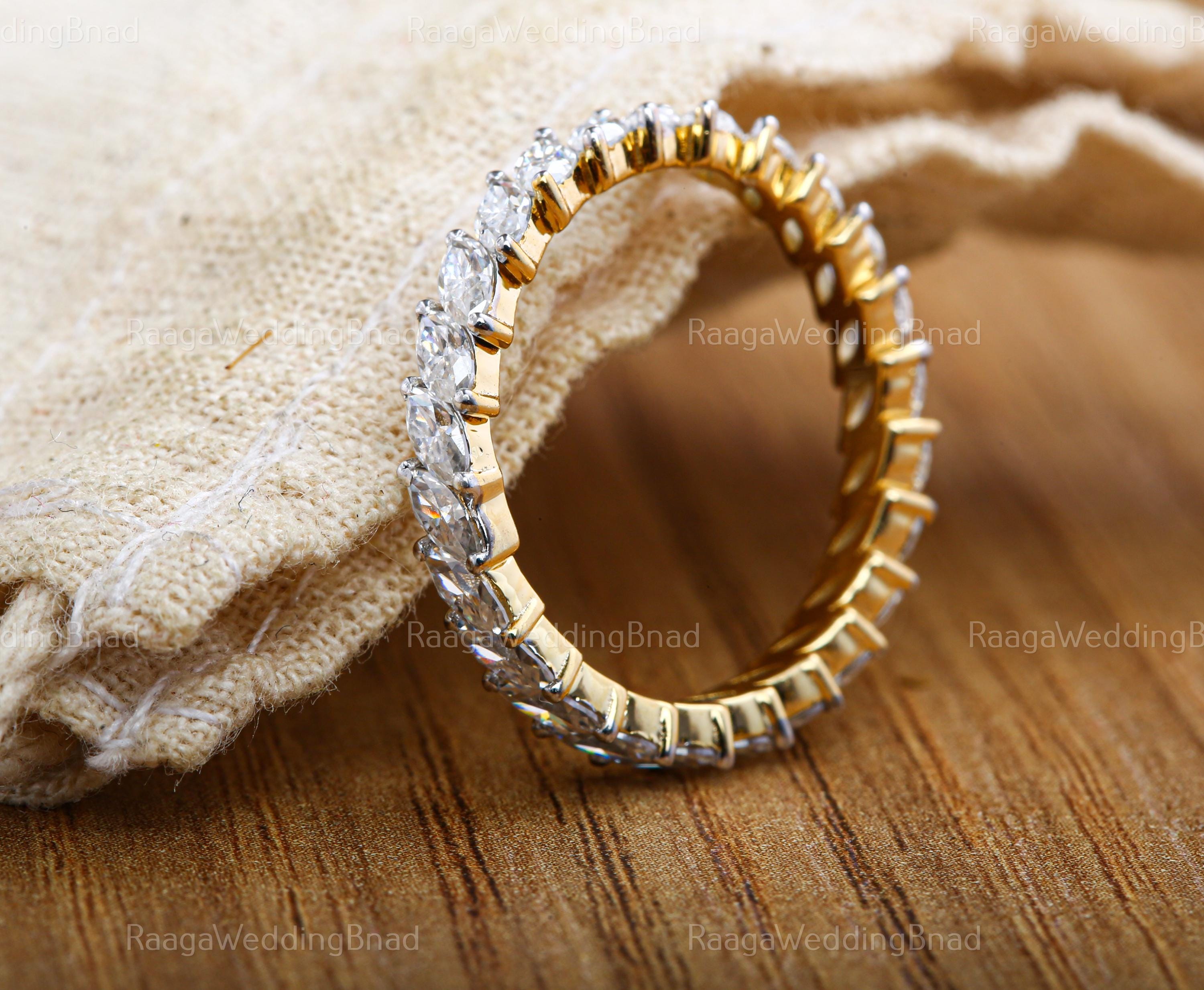 Marquise Cut Full Eternity Wedding Band 14K Yellow Gold Moissanite ...