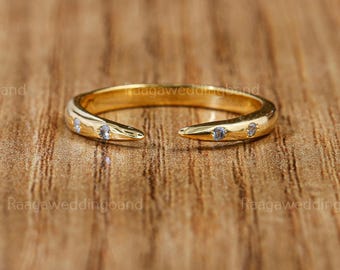 Flush Set Diamond Open Band Solid Gold Open Ring Dainty Matching Ring Gold Diamond Claw Ring Minimalist Stackable Diamond Spacer Ring Gift