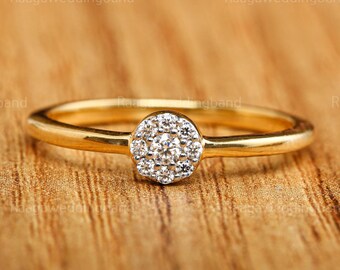 Dainty Diamond Minimalist Engagement Ring, Floral Gold Halo, Delicate Bridal Wedding Jewelry Gift