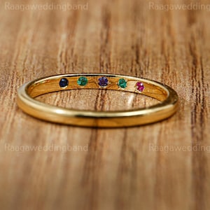 Flush Set Ring Scatter Diamond Wedding Band 14K Solid Gold Minimal Flush Setting Band Engagement Ring Multi Gemstone Ring Promise Ring Women