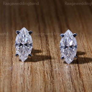 Marquise Moissanite Studs Earrings 14k White Gold Minimalist Marquise Moissanite Stud Earring Simulated Diamond Studs Dainty Bridal Earrings