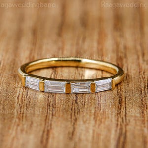 Baguette Cut Moissanite Wedding Band 14k Gold Half Eternity Diamond Wedding Ring Dainty Stackable Wedding Ring Minimalist  Anniversary Band