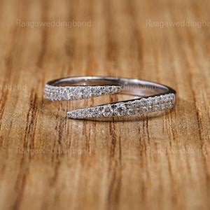 Round Open Wrap Open Cuff Claw Diamond Ring Bypass Ring Delicate Wrap Ring with Pave Diamond Minimalist Spiral Ring  Anniversary Gift Idea