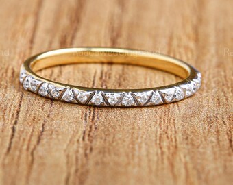 Pyramid Pave Diamond Triangle Ring 14K Solid Gold Eternity Stacking Anniversary Gift Minimalist