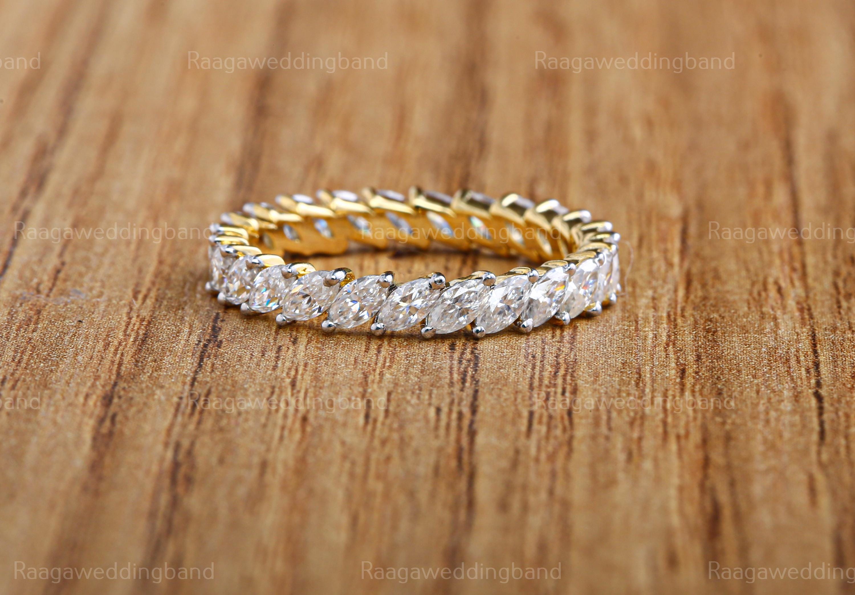 Marquise Cut Full Eternity Wedding Band 14K Yellow Gold Moissanite ...