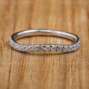 Round Moissanite Diamond Curved Wedding Band for Engagement Ring Stackable Band Simple Dainty Band Half Eternity  Wedding Band