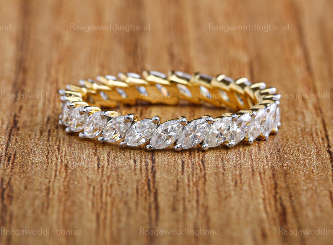 Marquise Cut Full Eternity Wedding Band 14K Yellow Gold Moissanite ...