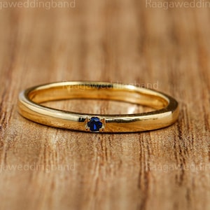 Blue Diamond Gold Ring Minimalist Designer Solid Gold Engagement Ring Modern Simple Wedding Band Gold Stacking Ring Anniversary Gift For Her