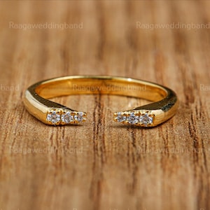 Open Diamond Ring Diamond Cuff Ring Solid Gold Ring, Gold Open End Stackable Ring Cuff Wedding Band, Anniversary Gift
