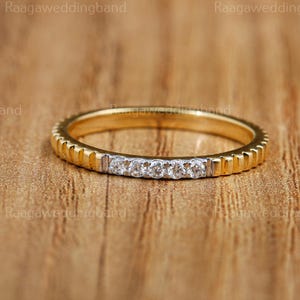 Dainty Diamond Stacking Ring 14k Gold, Tiny Diamond Minimalist Engagement Ring, Five Stone Wedding Band, Women&#39;s Anniversary Gift