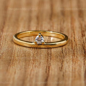 Solid Gold Bezel Solitaire Ring Thin Gold Band Stacking Ring Simple Round Engagement Ring Minimalist Promise Ring Women Elegant Bridal Ring