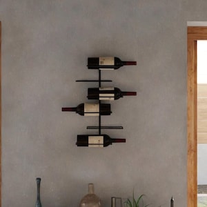 Wine Rack-Modern Metal Wall-Mounted 6-Bottle Minimalist Design