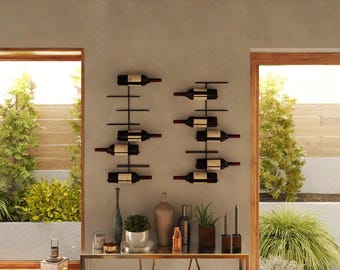 Wall Mounted Wine Rack – Modern Metal Bottle Holder for 4 to 16 Bottles – Minimalist Industrial Wine Storage