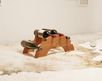 Modern Solid Wood Wine Rack: Minimalist Tabletop Design