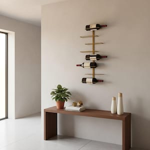 Modern Metal Gold Wine Rack – Wall Mounted 8 Bottle Wine Holder – Minimalist Home Bar Decor