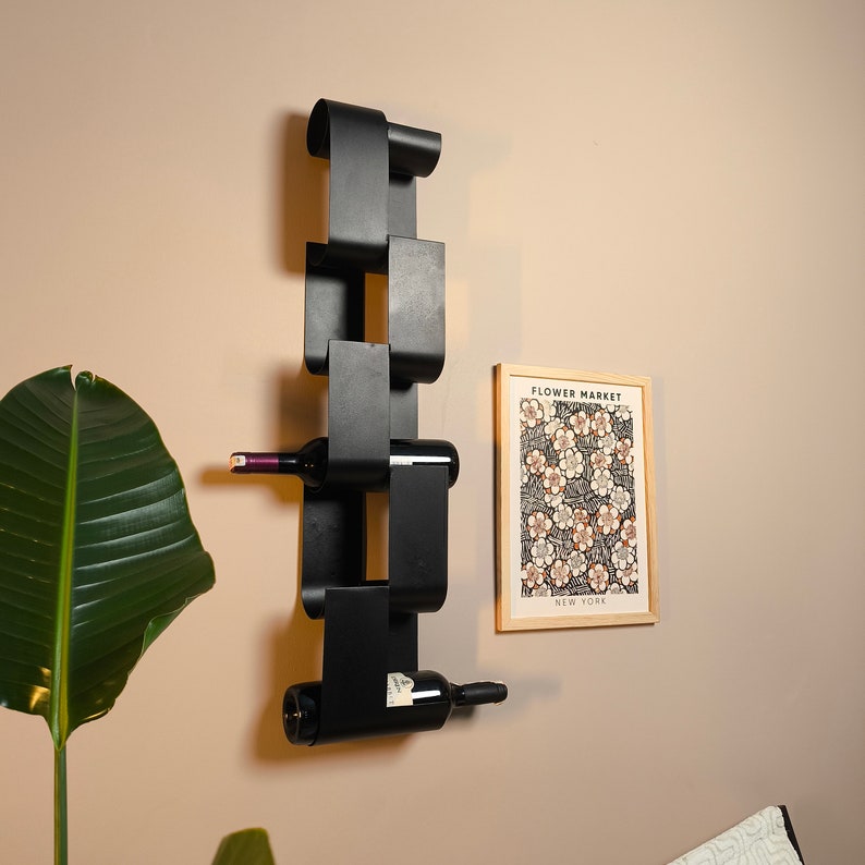 Modern Metal Wine Rack – 6 Bottle Wall Mounted Storage – Minimal Black Design
