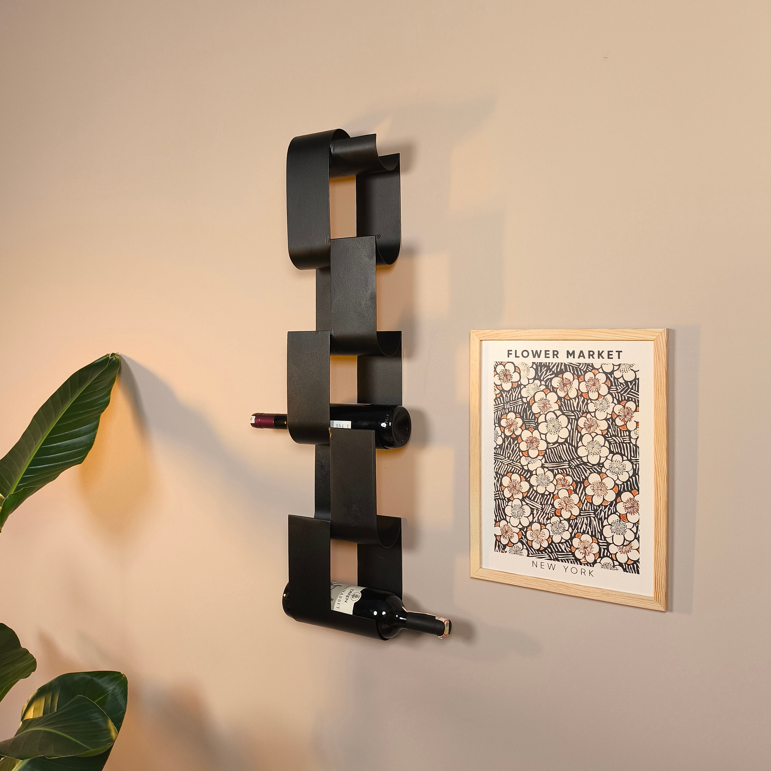 Modern Metal Wine Rack – 6 Bottle Wall Mounted Storage – Minimal Black ...