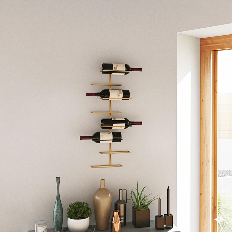 Minimalist Gold Metal Wine Rack: Wall Mounted, Modern Home Bar - Etsy