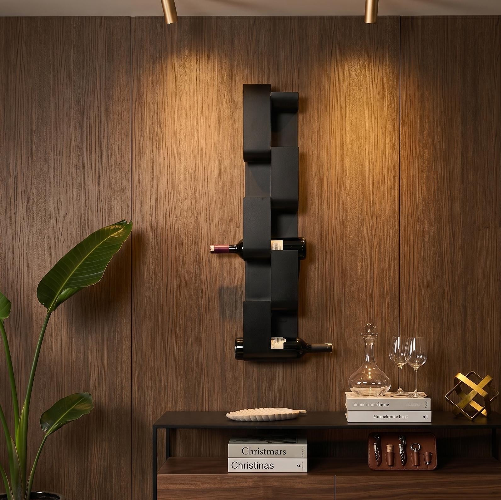 Modern Metal Wine Rack – 6 Bottle Wall Mounted Storage – Minimal Black ...