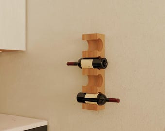 Wine Rack. Modern Minimalist Decorative Special Design. Wall Mounted 4 Bottle Solid Wood Design.