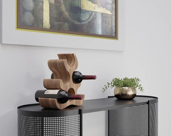 Wooden Wine Rack - Solid Wood, 6 Bottle Holders, Rustic Charm. Decorative Stylish Special Design