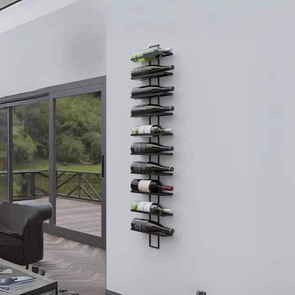 Botellero moderno de metal montado en la pared, 10 botellas, diseño minimalista, elegante y especial